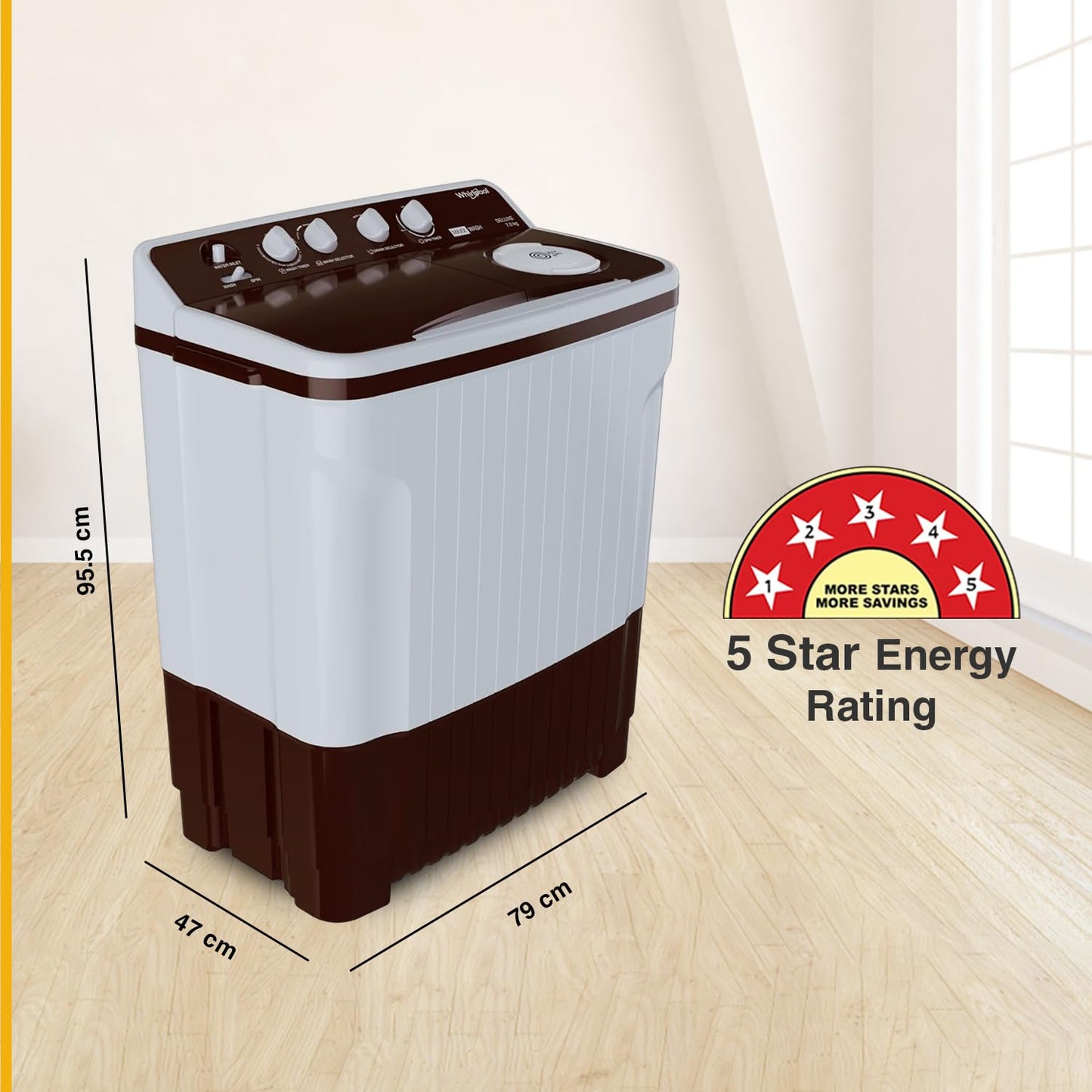 Whirlpool SA30330 – 7kg 5-Star Semi-Automatic Top Load Washing Machine with Max Dry Mode