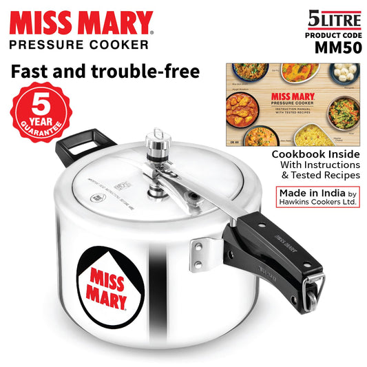 Hawkins Miss Mary 5L Pressure Cooker – Virgin Aluminium, MM50, For 5–7 Persons