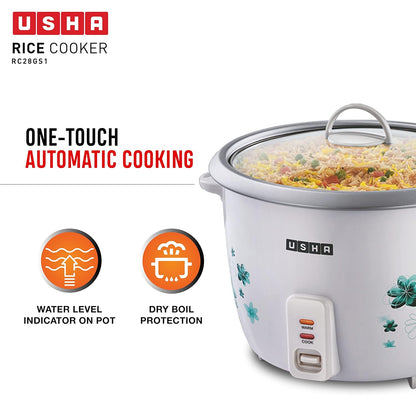 Usha RC28GS1 2.8L Electric Rice Cooker – 1000W with Steamer, Keep Warm Function