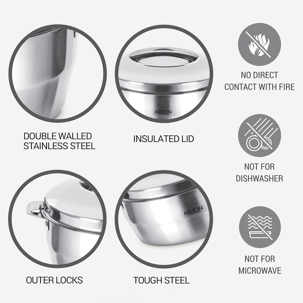 Milton Empress 2000 Stainless Steel Casserole – 1900 ml, Double-Walled Insulated Hot Pot