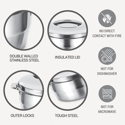 Milton Empress 2000 Stainless Steel Casserole – 1900 ml, Double-Walled Insulated Hot Pot
