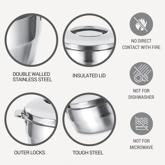Milton Empress 2000 Stainless Steel Casserole – 1900 ml, Double-Walled Insulated Hot Pot