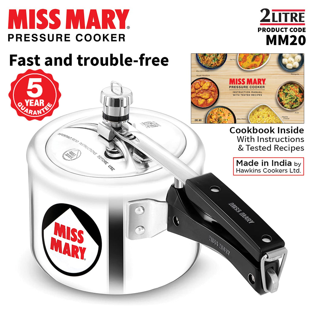 Hawkins Miss Mary 2L Pressure Cooker – Virgin Aluminium, MM20, Ideal for 2–3 Persons