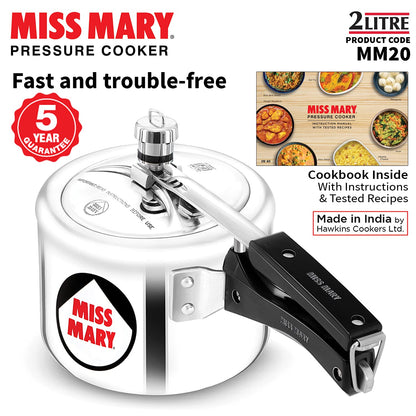 Hawkins Miss Mary 2L Pressure Cooker – Virgin Aluminium, MM20, Ideal for 2–3 Persons