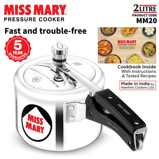 Hawkins Miss Mary 2L Pressure Cooker – Virgin Aluminium, MM20, Ideal for 2–3 Persons