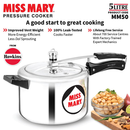 Hawkins Miss Mary 5L Pressure Cooker – Virgin Aluminium, MM50, For 5–7 Persons