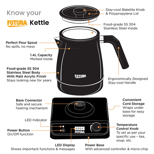 Hawkins Futura FKTA1 1.4L Smart Electric Kettle – 1200W, Stainless Steel