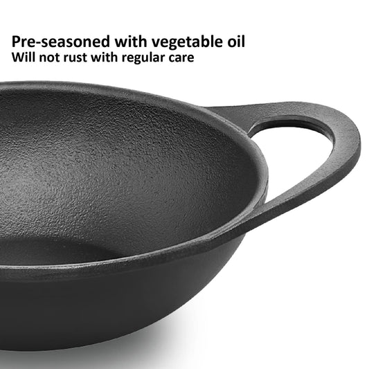 Hawkins Futura Cast Iron Kadhai with Glass Lid (2 L)
