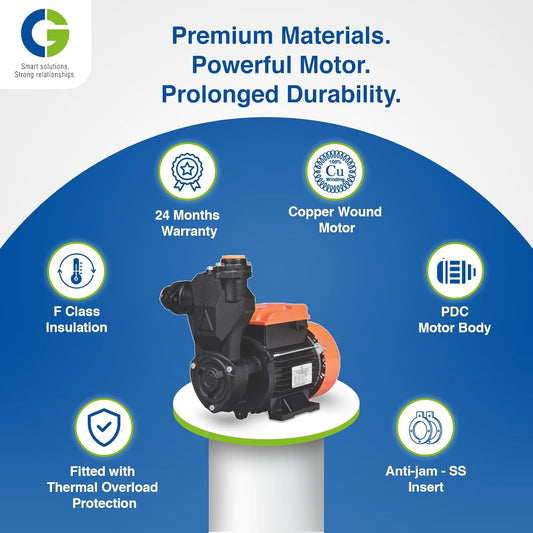 CG-CGDMM10ML | miniMARSHAL-I 0.75kW/1.0 HP | Regenerative Mini Monobloc Pump | Anti-Jam SS Insert | Rust Resistant | Copper Motor | S S Shaft | Overload Protection | PDC Motor Body | 2Yr Warranty
