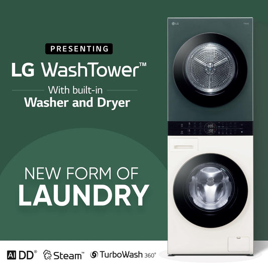 LG FWT1310BG 13kg/10kg AI Direct Drive™ WashTower™ with TurboWash™ 360°, Steam+, and SmartThinQ® (Black Steel)