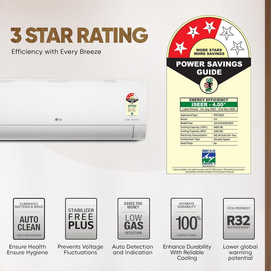 LG US-Q18ZNXE.ANLG – 1.5 Ton 3‑Star AI Dual Inverter Split AC (White)
