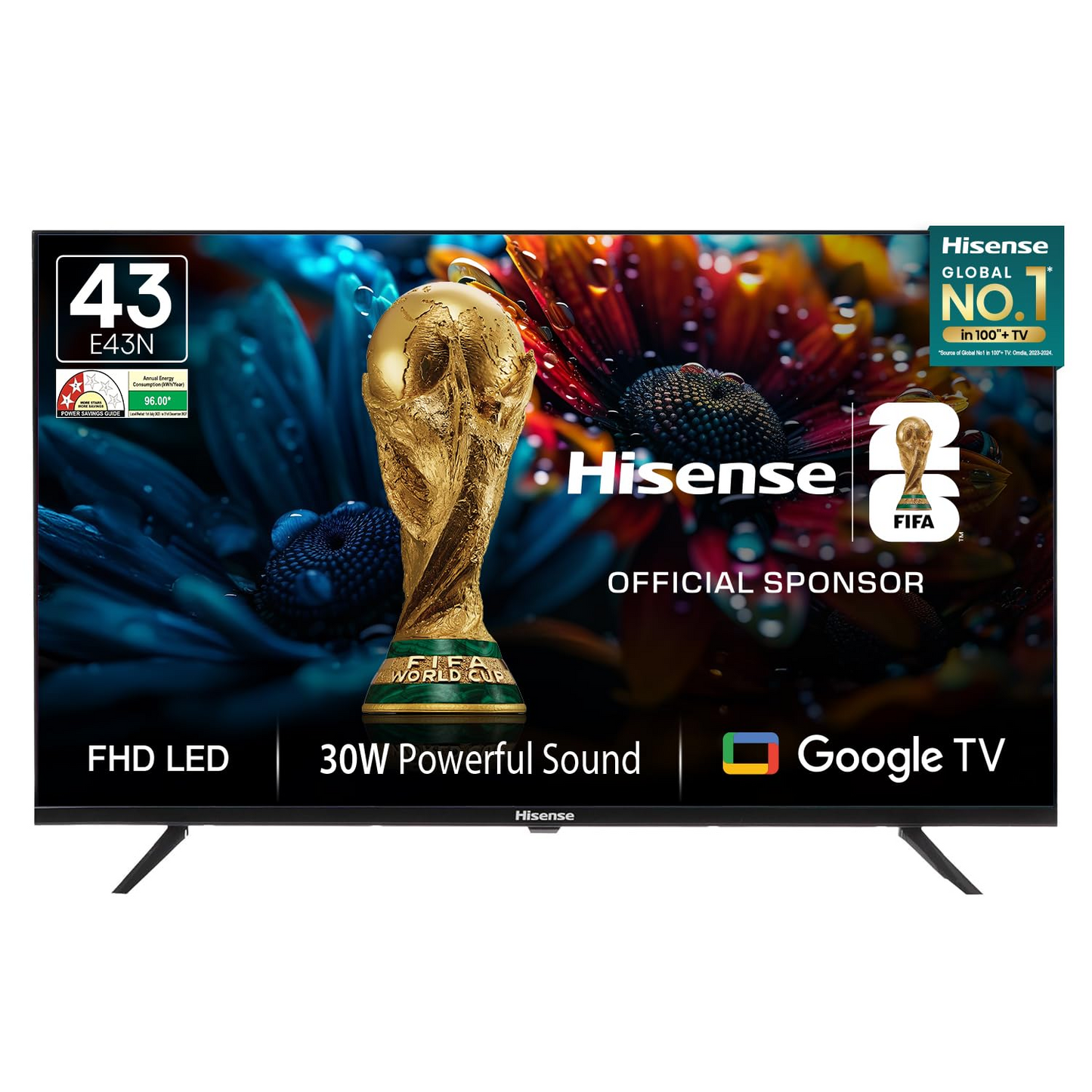 Hisense 43 Inch Full HD Smart Google TV 43E43N | HDR | Dolby Audio | Built-in Chromecast | Voice Remote | Black