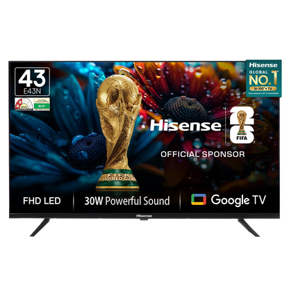Hisense 43 Inch Full HD Smart Google TV 43E43N | HDR | Dolby Audio | Built-in Chromecast | Voice Remote | Black
