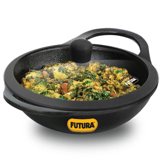 Hawkins Futura Cast Iron Kadhai with Glass Lid (2 L)