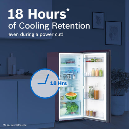 Bosch 207 L,3 Star, Single Door, Direct Cool Refrigerator with Chrome handle, Multi box and cool bottle zone (CST20W33NI, Feather Wine)