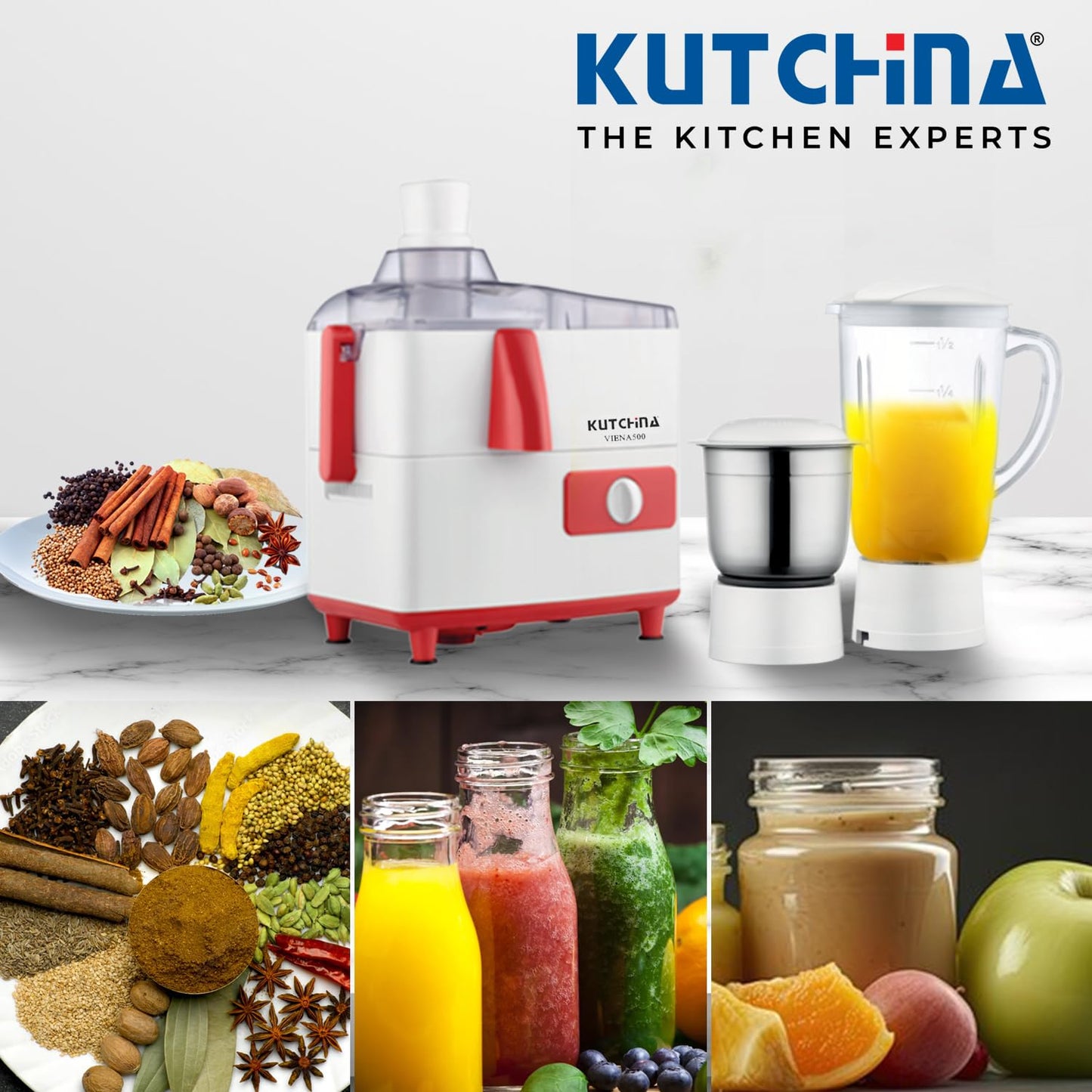 Kutchina Viena 500W Juicer Mixer Grinder – 2 Jars, Centrifugal Juicer