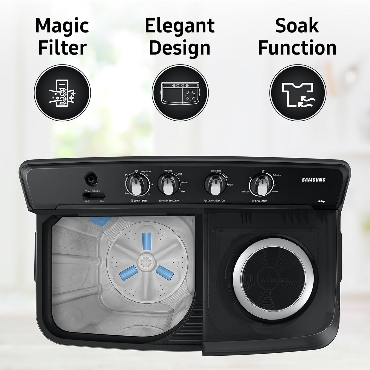 Samsung 11.5 Kg Semi-Automatic Top Load Washing Machine Appliance (WT11A4260GD/TL,Dark Gray)
