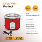 V-Guard VRC 1.8 (2CU) 700W Electric Rice Cooker with Dual Pots – 1.8L Capacity