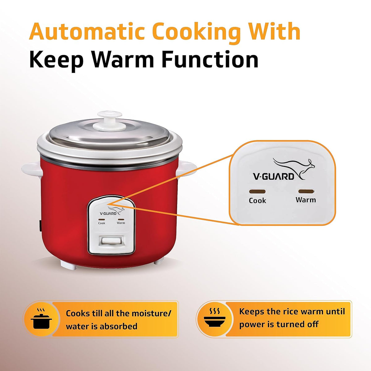 V-Guard VRC 1.8 (2CU) 700W Electric Rice Cooker with Dual Pots – 1.8L Capacity