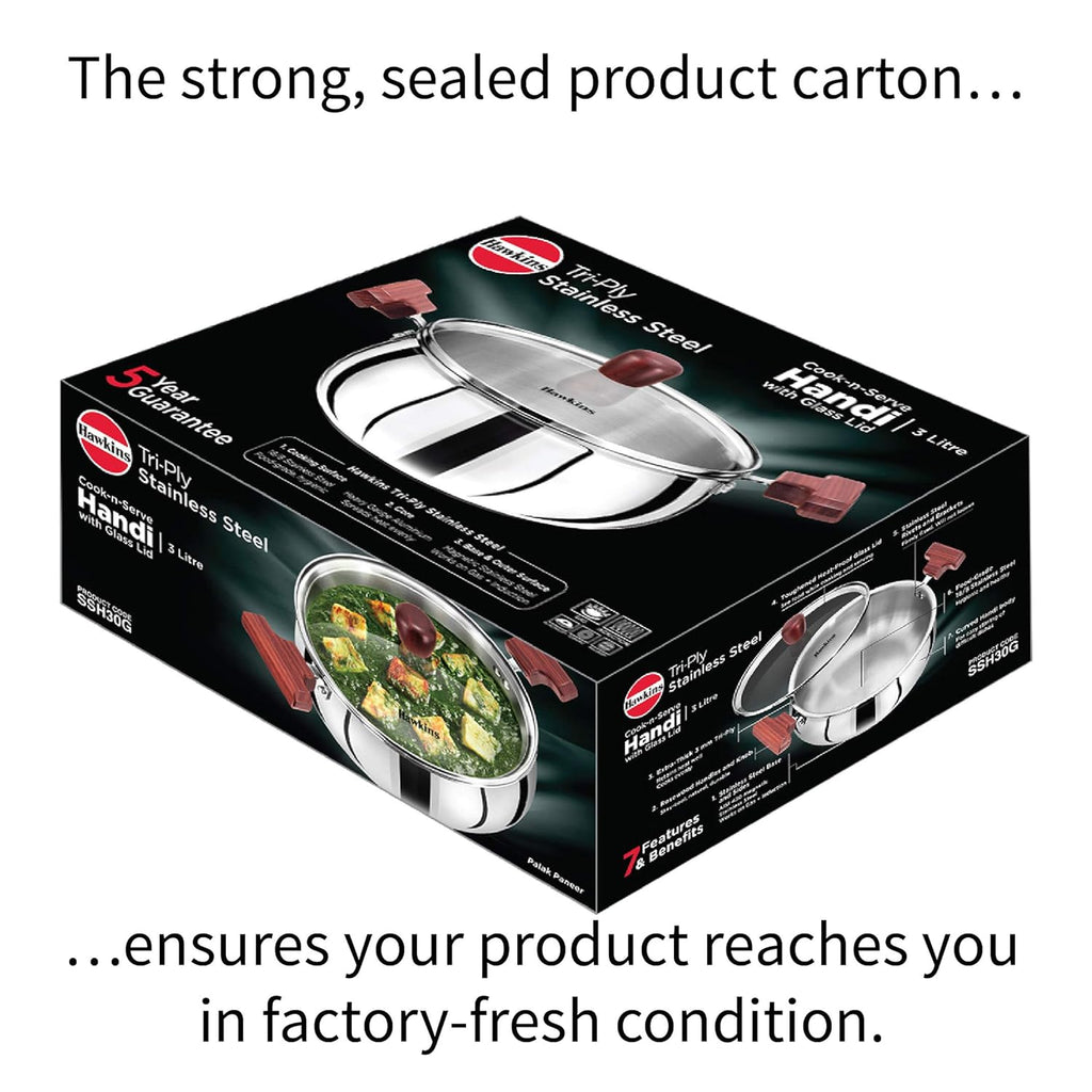 Hawkins SSH30G Tri-Ply Stainless Steel Cook n Serve Handi (3 L)