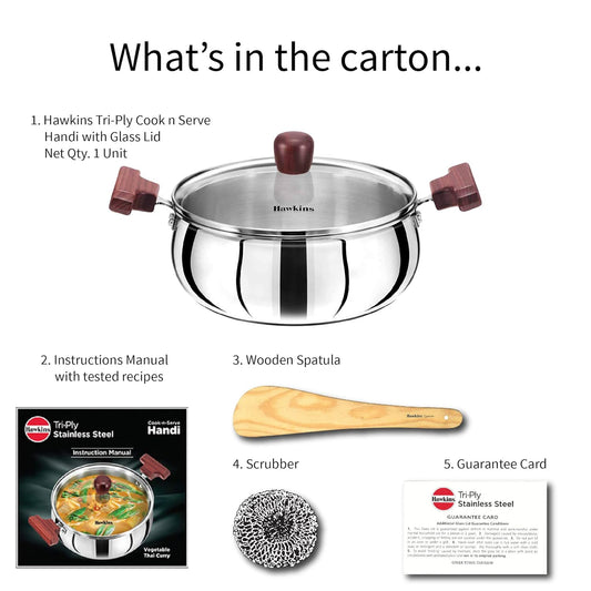 Hawkins SSH30G Tri-Ply Stainless Steel Cook n Serve Handi (3 L)