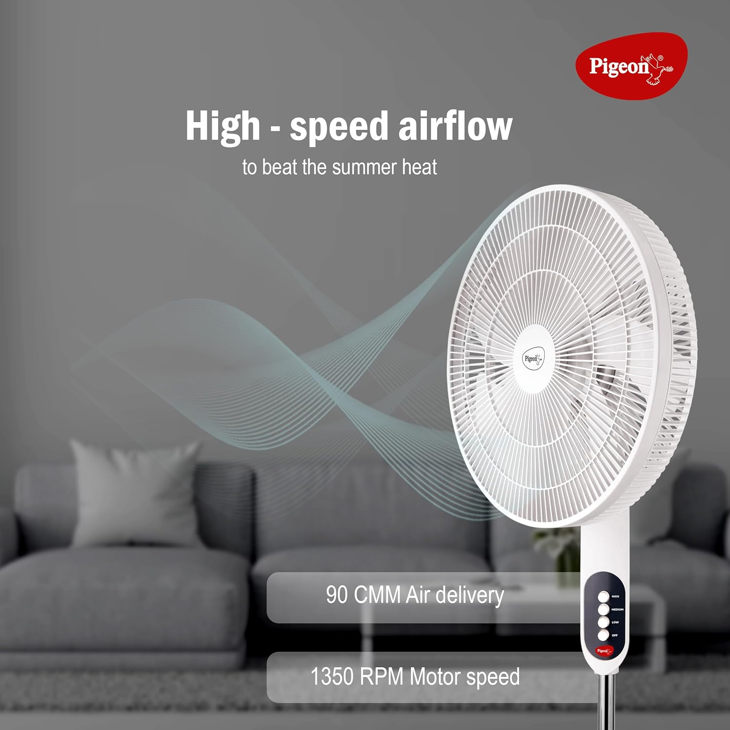 Pigeon Fantastic 7 Blade Pedestal Fan High Speed Airflow 3 Speed Stand Fan White