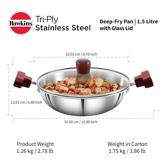 Hawkins SSD15G Tri-Ply Stainless Steel Deep-Fry Pan (1.5 L)