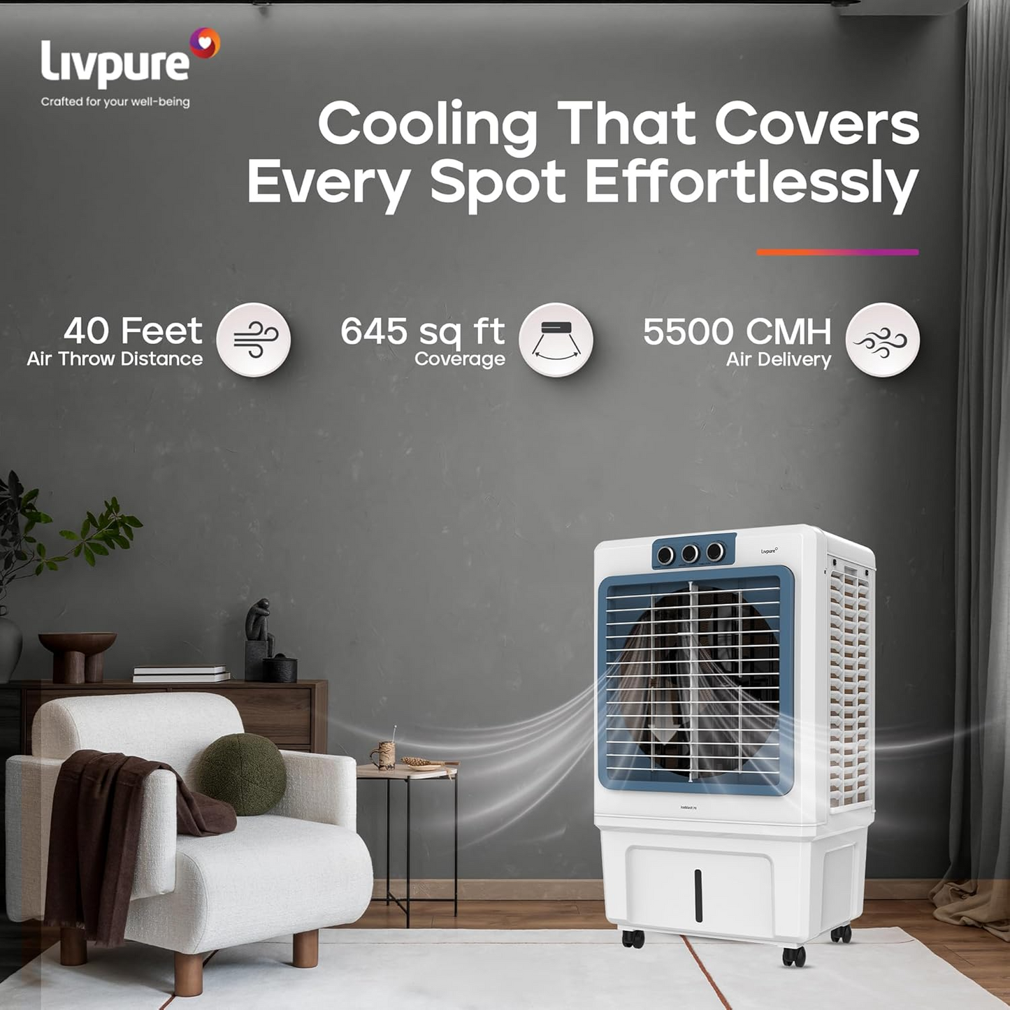 Livpure Ice Blast 70L Desert Air Cooler with 5500 CMH Air Delivery