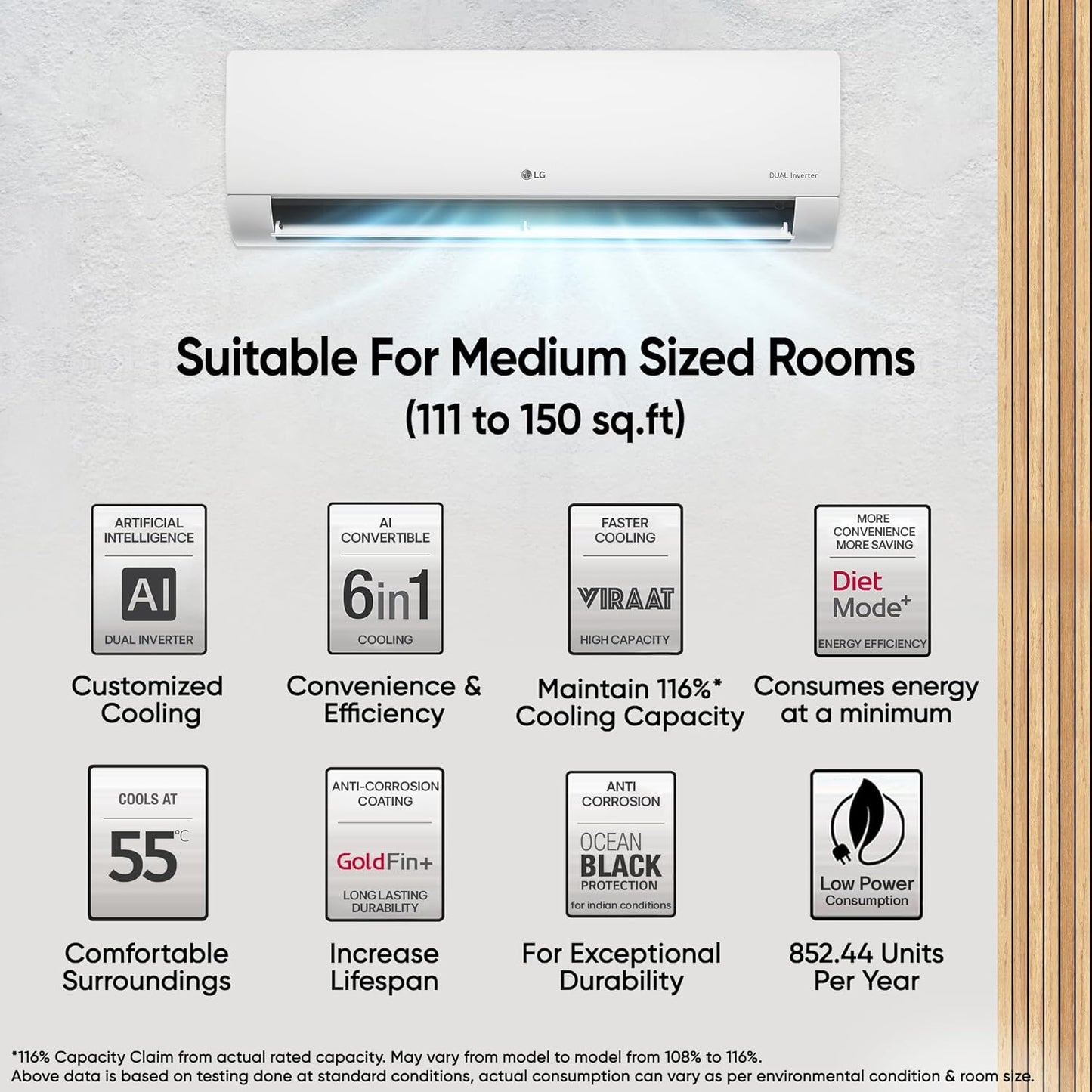 LG US-Q18ZNXE.ANLG – 1.5 Ton 3‑Star AI Dual Inverter Split AC (White)