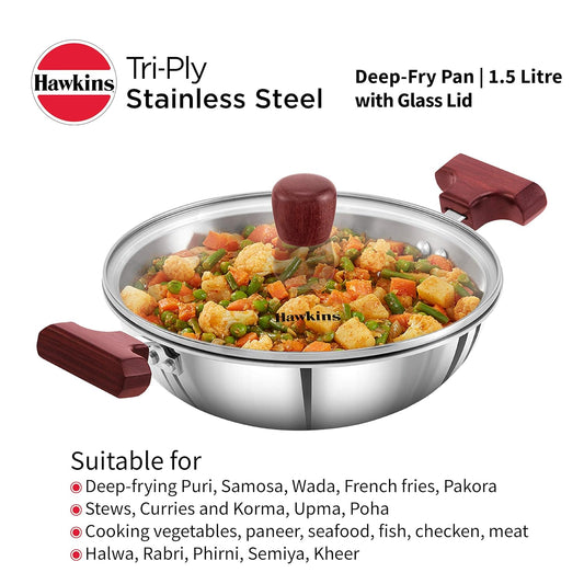 Hawkins SSD15G Tri-Ply Stainless Steel Deep-Fry Pan (1.5 L)