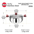 Hawkins SSH30G Tri-Ply Stainless Steel Cook n Serve Handi (3 L)