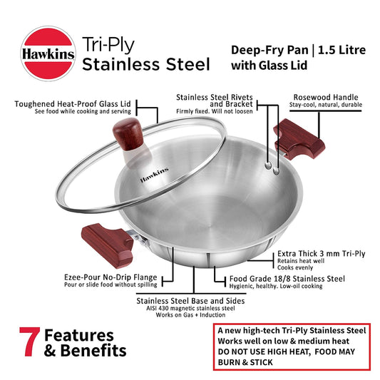 Hawkins SSD15G Tri-Ply Stainless Steel Deep-Fry Pan (1.5 L)