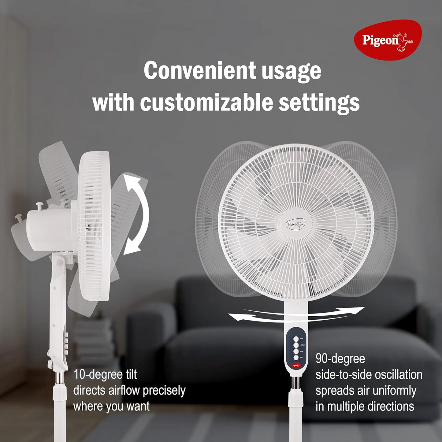 Pigeon Fantastic 7 Blade Pedestal Fan High Speed Airflow 3 Speed Stand Fan White