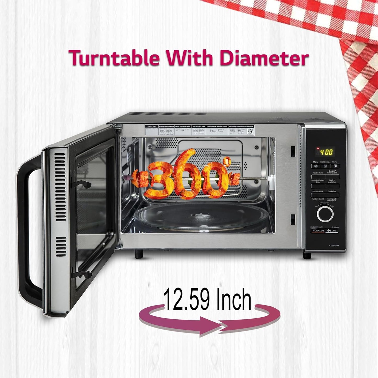 LG MJ2887BFUM 28 L Convection Microwave Oven with Charcoal Lighting Heater™, Diet Fry™, and Multi-Cook Tawa (Black)
