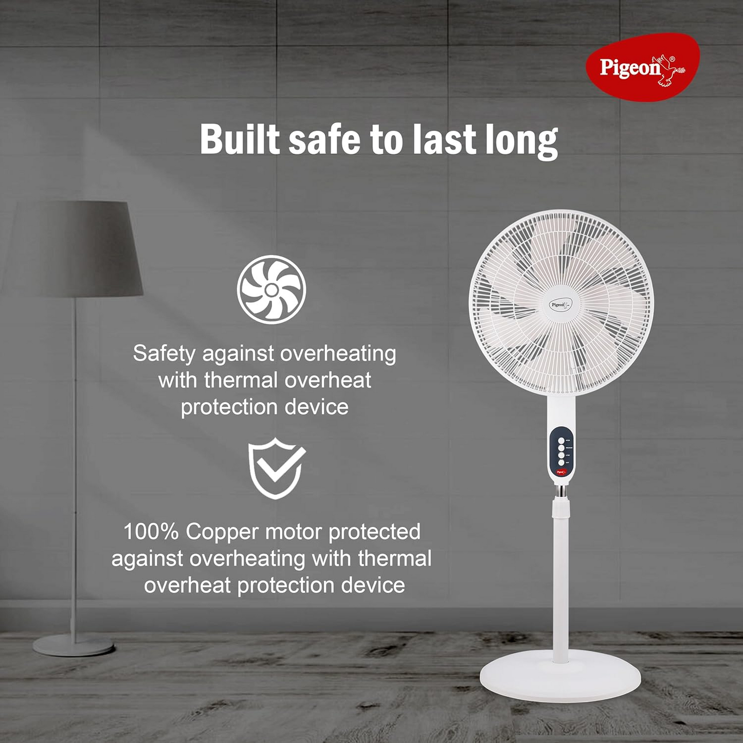 Pigeon Fantastic 7 Blade Pedestal Fan High Speed Airflow 3 Speed Stand Fan White