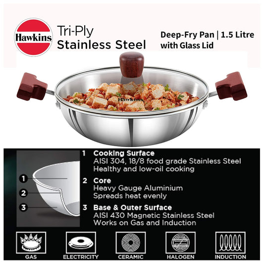Hawkins SSD15G Tri-Ply Stainless Steel Deep-Fry Pan (1.5 L)
