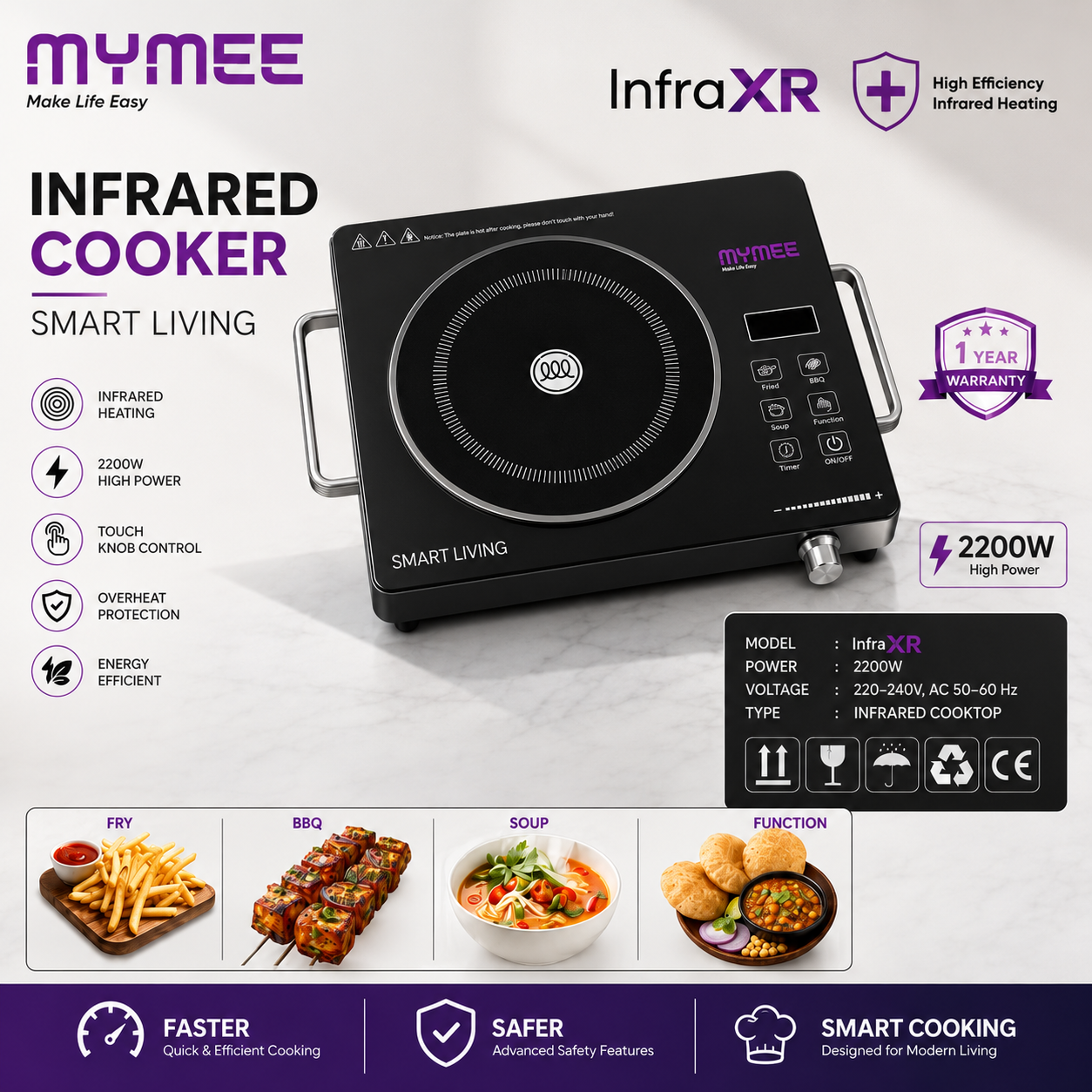 MYMEE InfraXR 2200W Infrared Cooktop Touch Panel