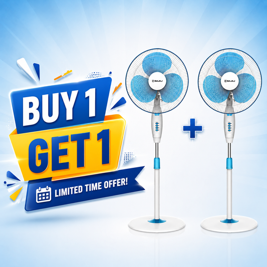 (Buy 1 Get 1) Bajaj Turbo 400 mm Pedestal Fan (Model: Turbo, Fiji Blue)