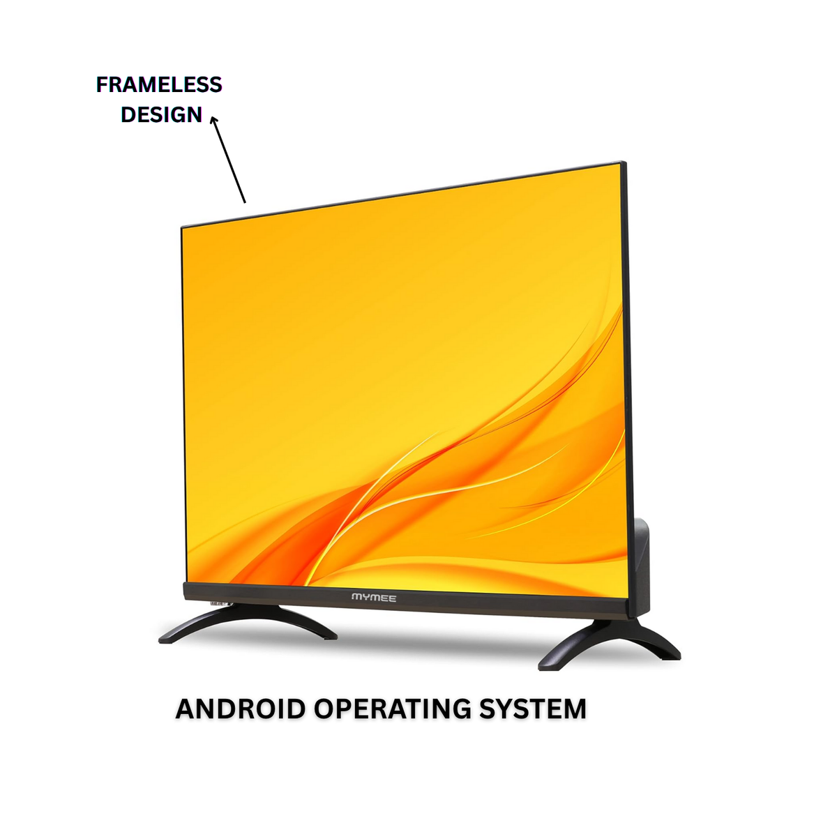 Smart TV with frameless design and Android operating system on a white background