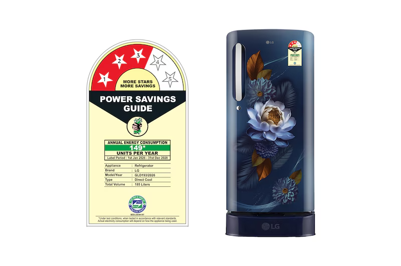 LG GLD1936ZABW 185L 3 Star Direct Cool Single Door Refrigerator - Blue Water Lily