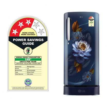LG GLD1936ZABW 185L 3 Star Direct Cool Single Door Refrigerator - Blue Water Lily