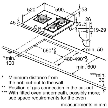 Bosch PNC6B6F10I 60 cm 3-Burner Gas Hob (Series 4)