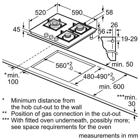 Bosch PNC6B6F10I 60 cm 3-Burner Gas Hob (Series 4)