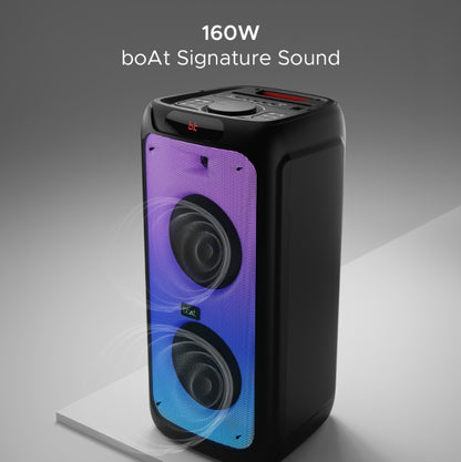 boAt PartyPal 400 – 160W Portable Bluetooth Party Speaker with Flame LEDs, Dual Mic & Guitar Inputs, EQ Modes, and TWS Support