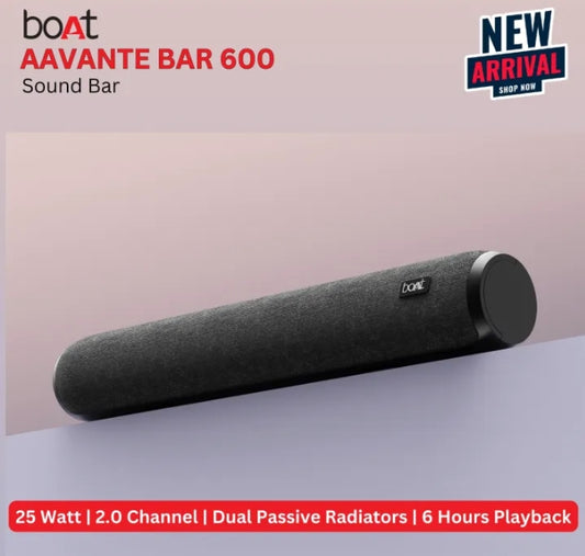 boAt Aavante Bar 600 Bluetooth Soundbar (25W RMS, Dual Passive Radiators, 2.0 Channel, Up to 7 Hours Playback, Jade Black)