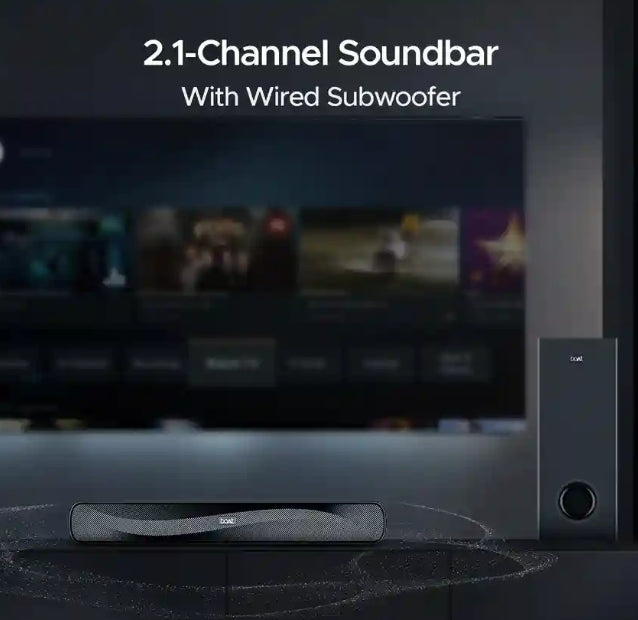 boAt Aavante Bar A1040 Bluetooth Soundbar (50W RMS, 2.1 Channel, Wired Subwoofer, Multi-Connectivity, Premium Black)