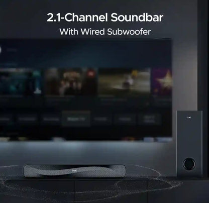 boAt Aavante Bar A1040 Bluetooth Soundbar (50W RMS, 2.1 Channel, Wired Subwoofer, Multi-Connectivity, Premium Black)