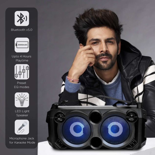 boAt PartyPal 63 Bluetooth Party Speaker (20W RMS, Karaoke Mic Support, LED Lights, Multi-Connectivity, Space Black)