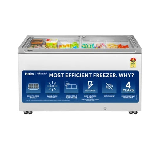 Haier HFC‑400GM5 – 400 L Flat Glass‑Top Chest Freezer