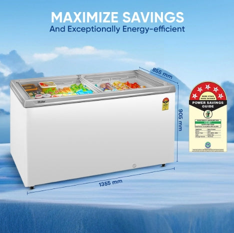 Haier HFC‑400GM5 – 400 L Flat Glass‑Top Chest Freezer